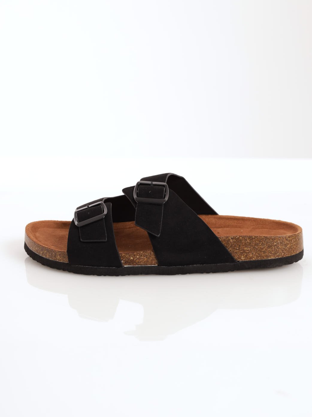 Men's Double Buckle Micro Fibre Sandal - Black
