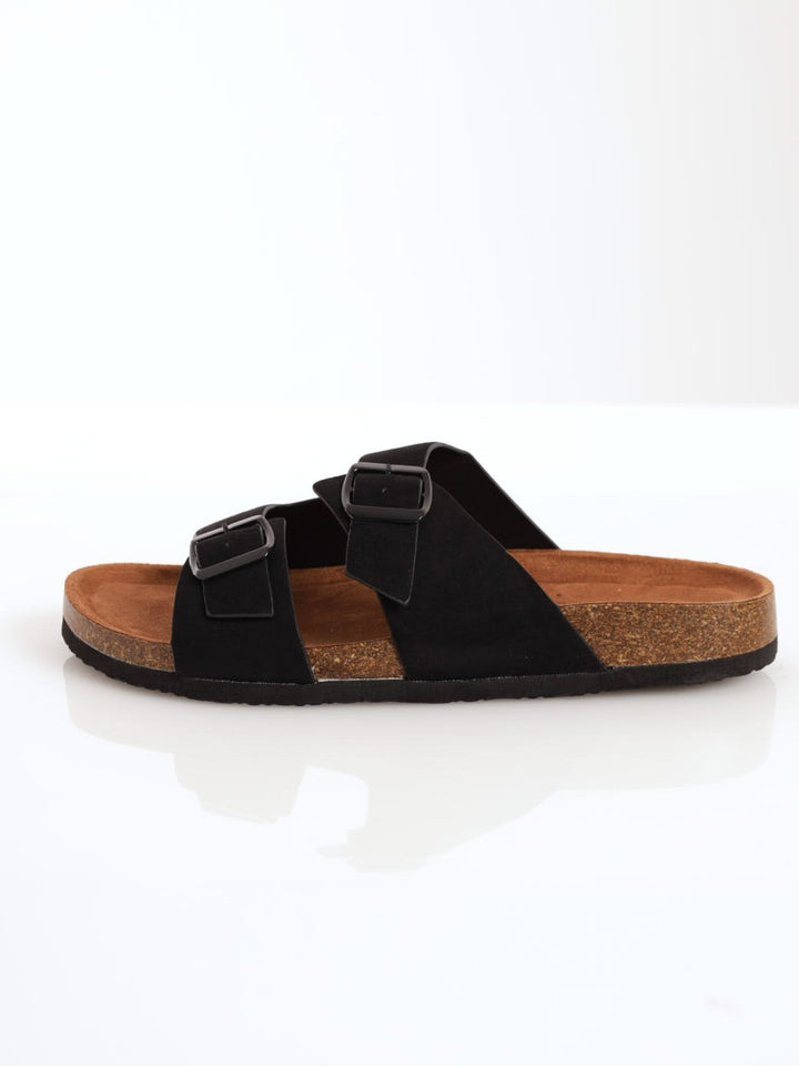 Men's Double Buckle Micro Fibre Sandal - Black