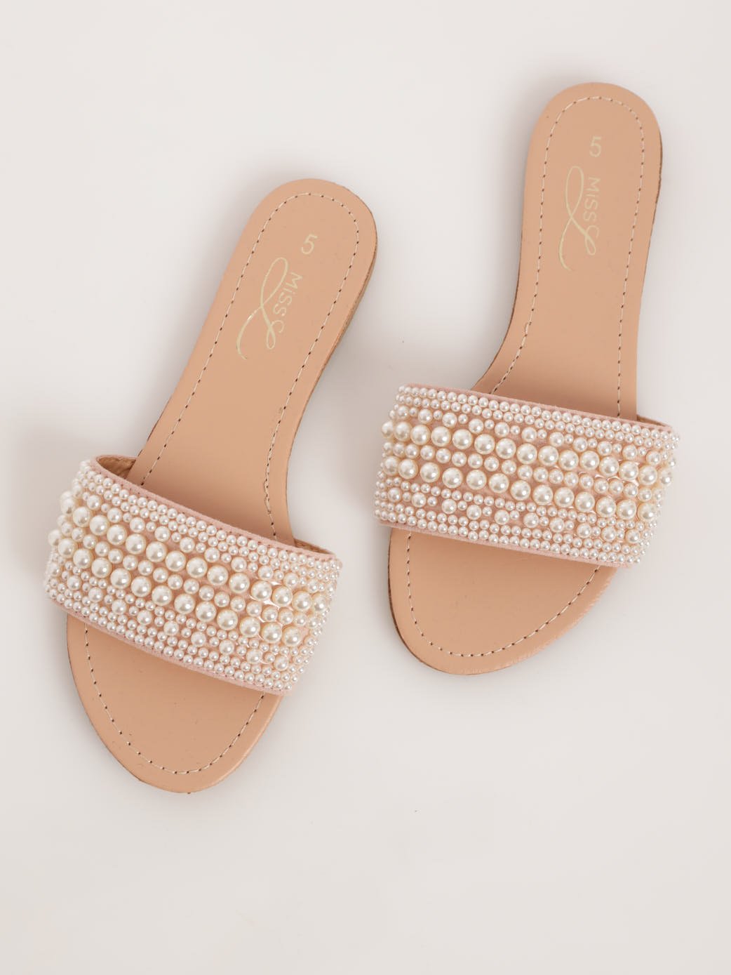 Ladies Embellished Pearl Mule Sandal - Natural