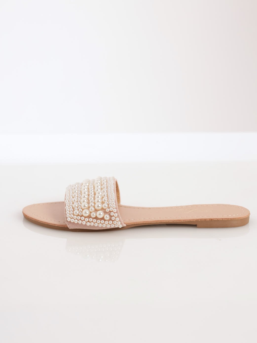 Ladies Embellished Pearl Mule Sandal - Natural