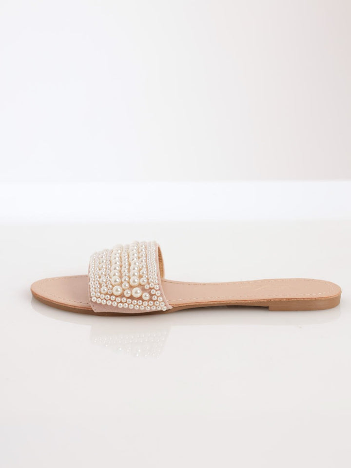 Ladies Embellished Pearl Mule Sandal - Natural