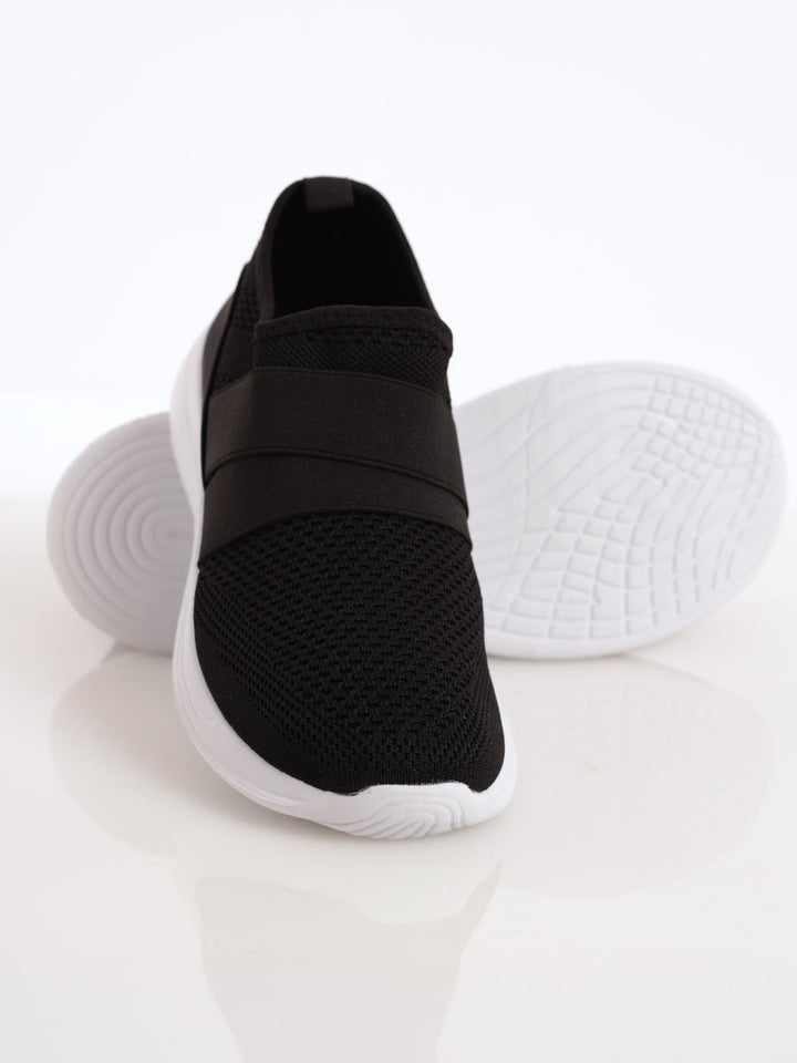 Ladies Knit Sneaker With Elastic Cross-Over - Black
