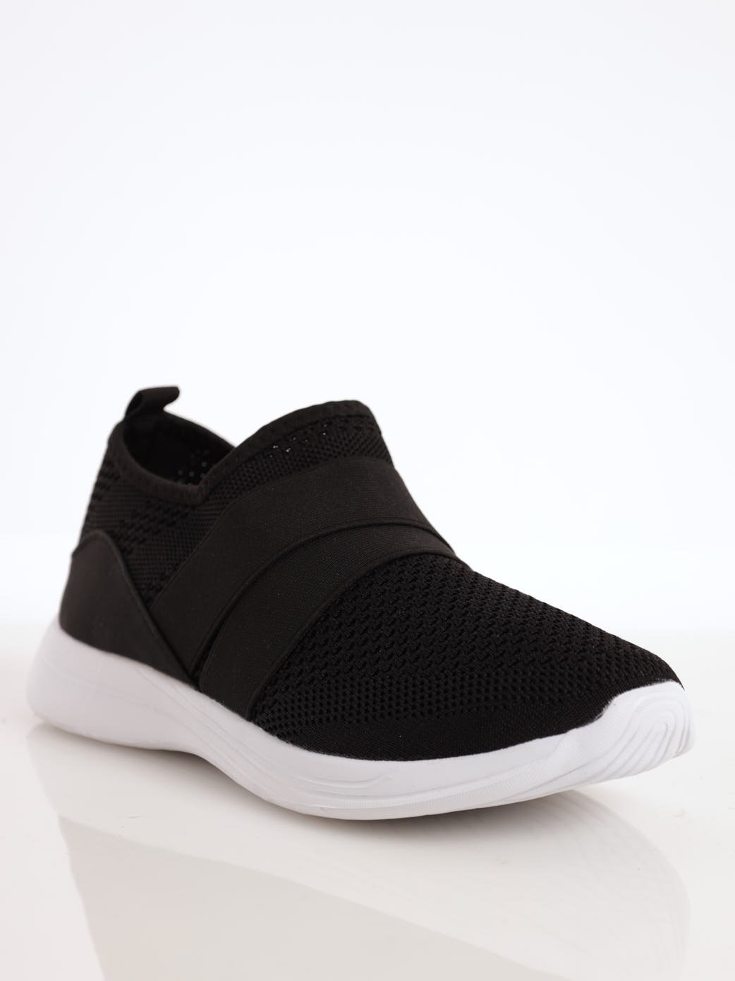 Ladies Knit Sneaker With Elastic Cross-Over - Black