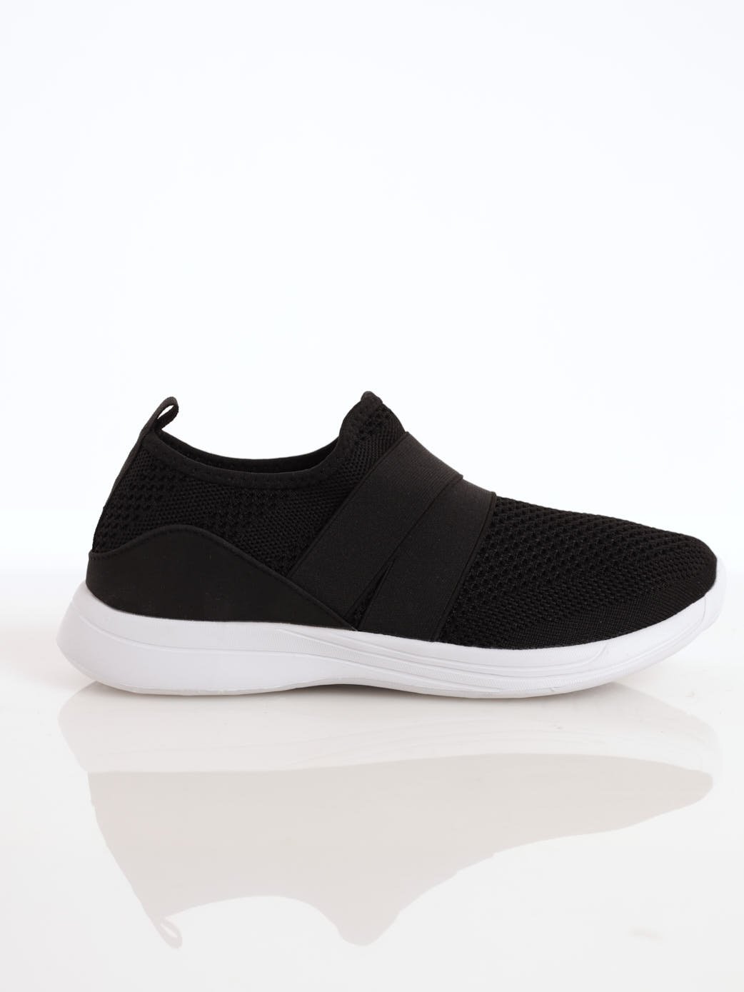 Ladies Knit Sneaker With Elastic Cross-Over - Black