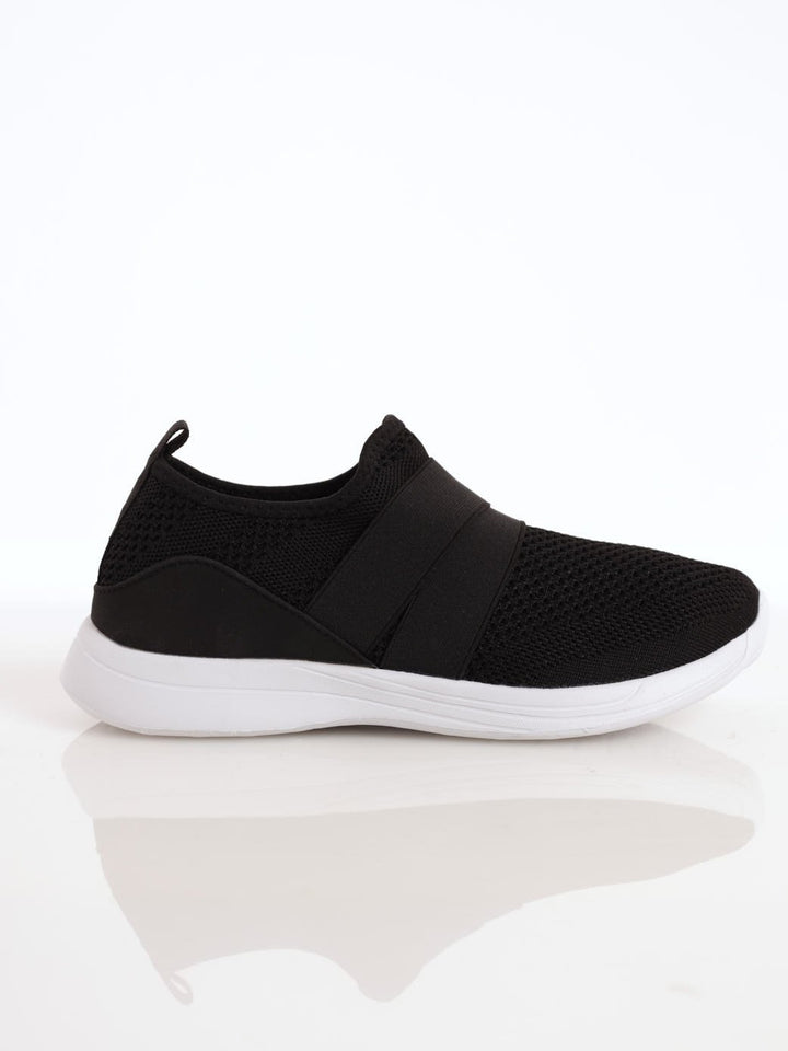 Ladies Knit Sneaker With Elastic Cross-Over - Black