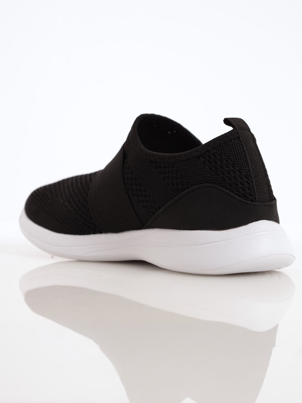 Ladies Knit Sneaker With Elastic Cross-Over - Black
