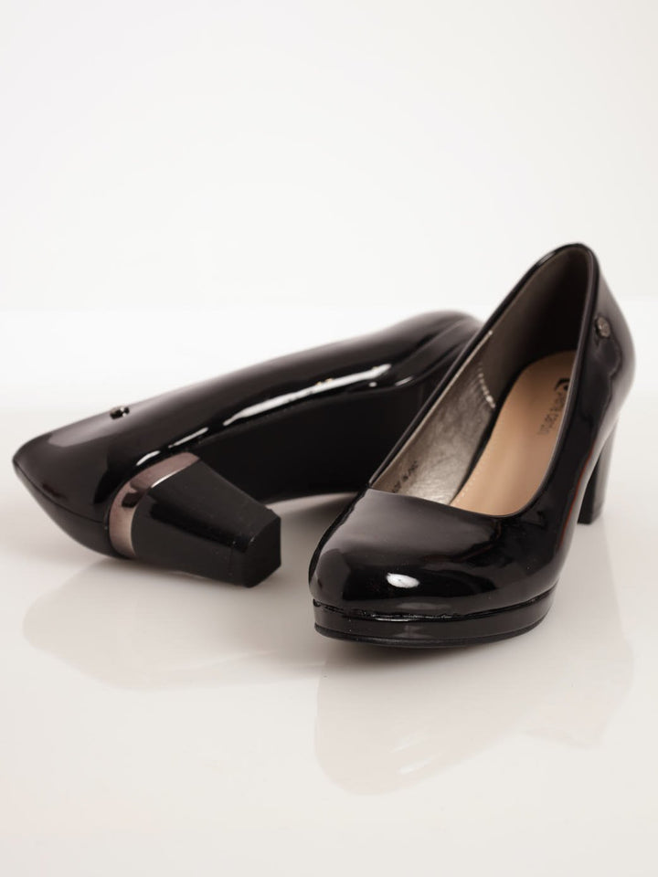 Ladies Patent Block Heel Court Shoe - Black