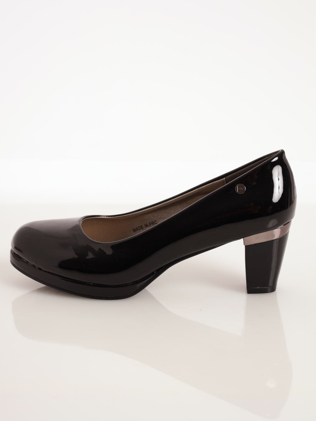 Ladies Patent Block Heel Court Shoe - Black
