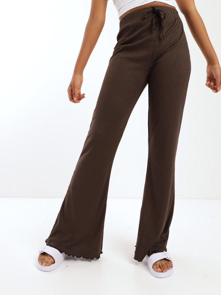 Girls Flare Rib Pant - Brown