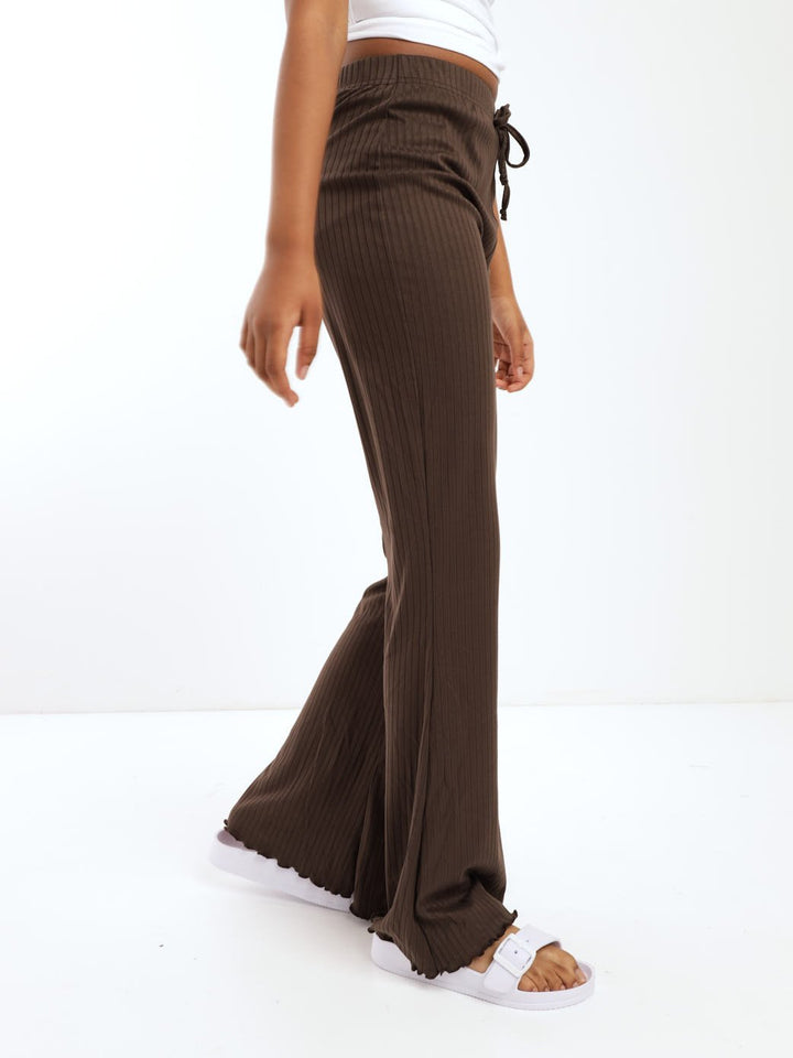 Girls Flare Rib Pant - Brown