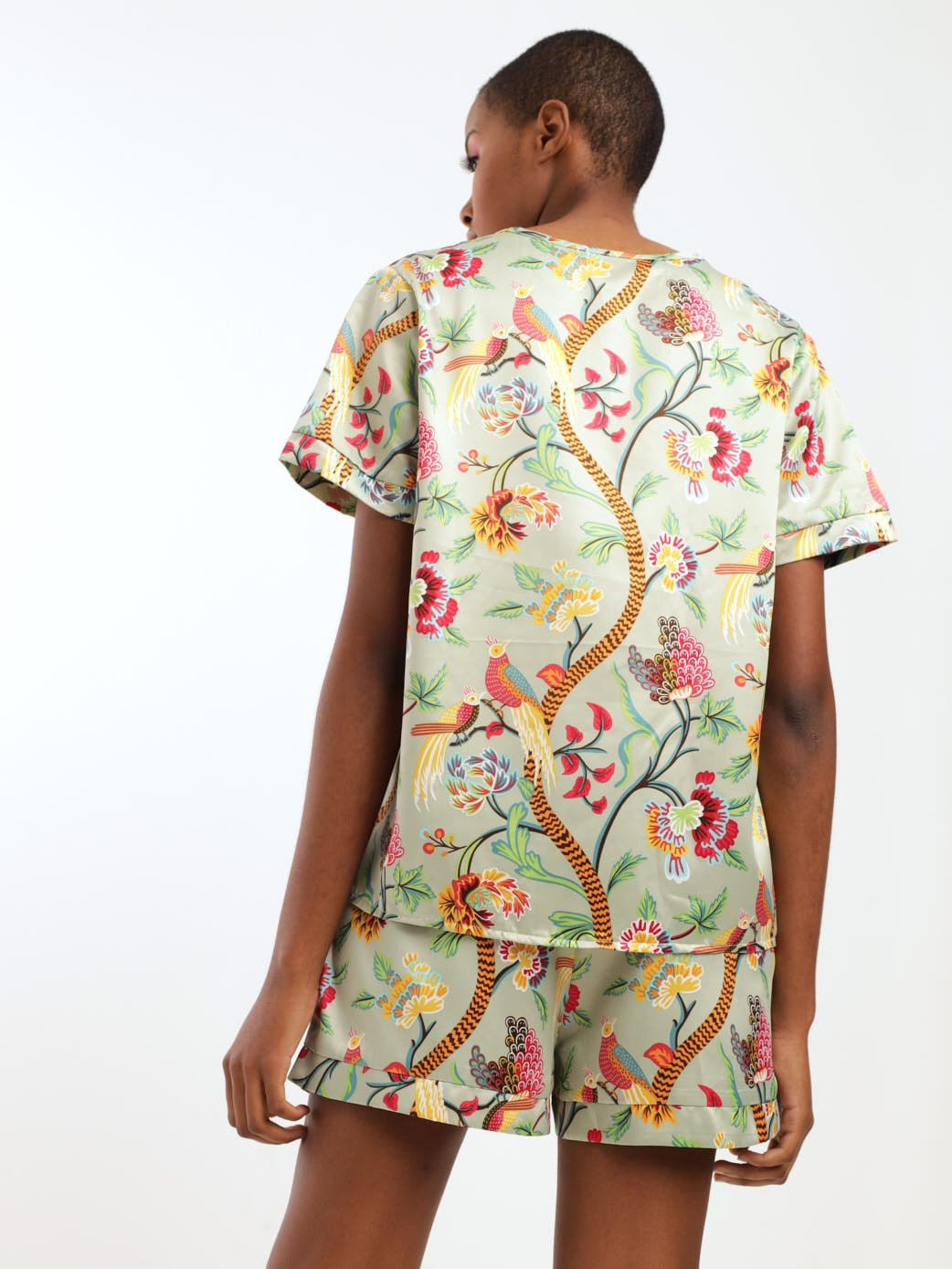 Ladies Peacock Satin Button Through Sleepwear - Green