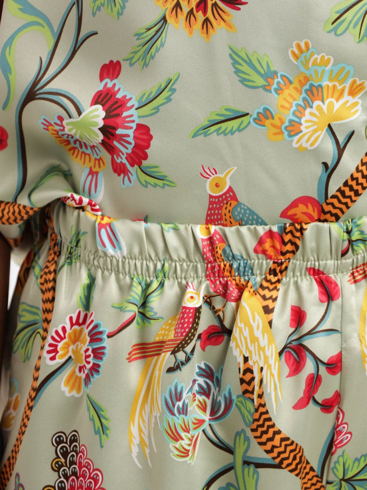 Ladies Peacock Satin Button Through Sleepwear - Green