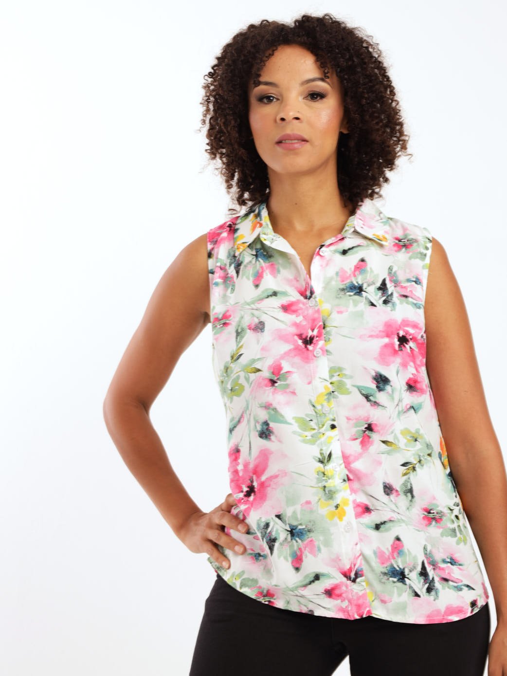 Ladies Sleeveless Button Through Blouse