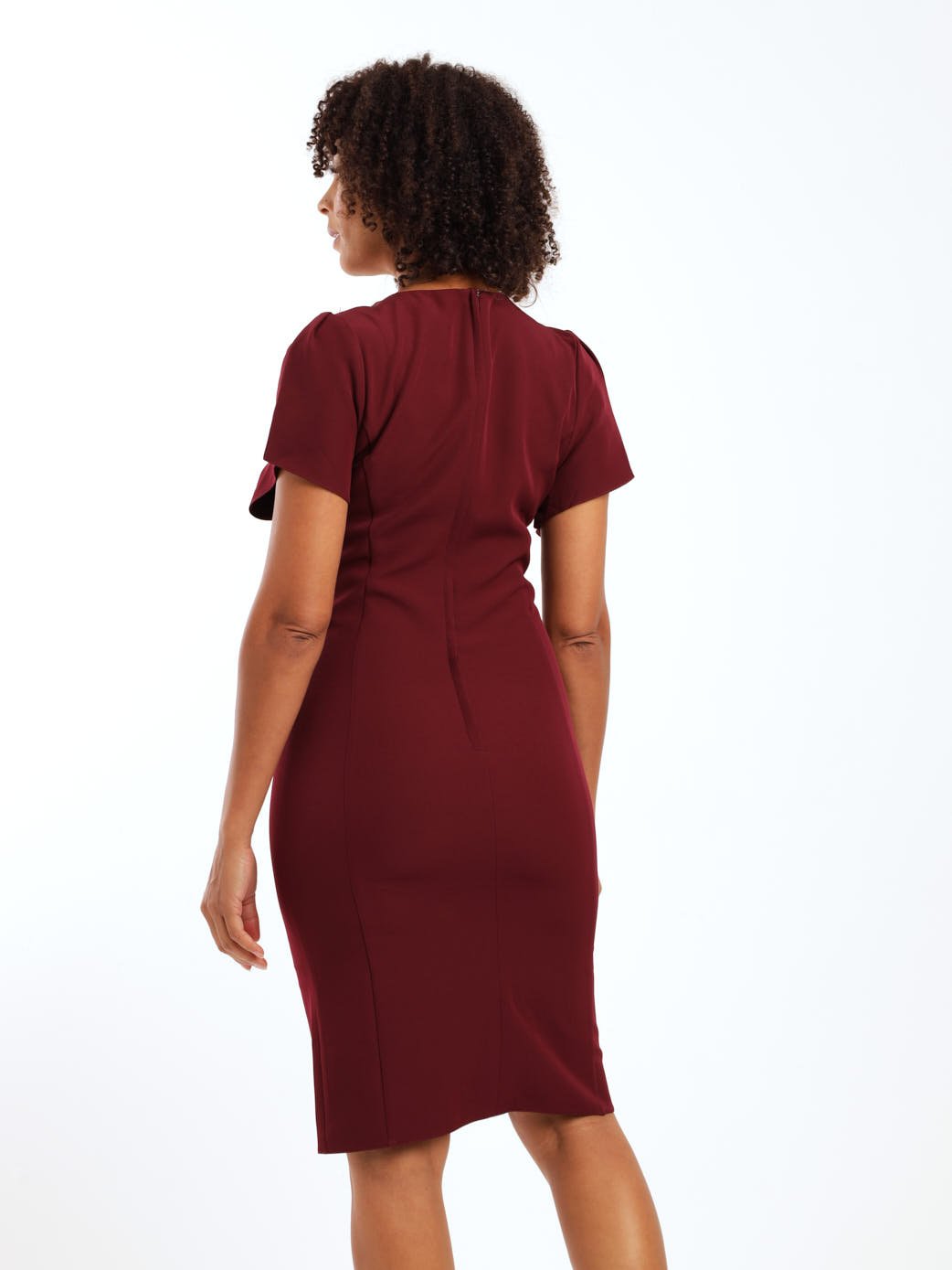 Ladies Petal Sleeve Shift Dress - Burgundy