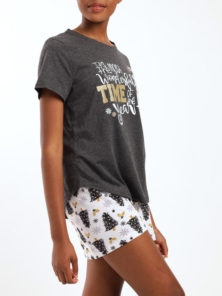 Ladies White Christmas Tree Sleepwear - Black