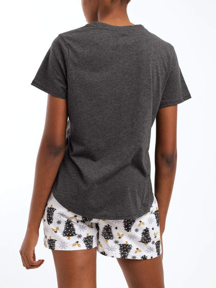 Ladies White Christmas Tree Sleepwear - Black