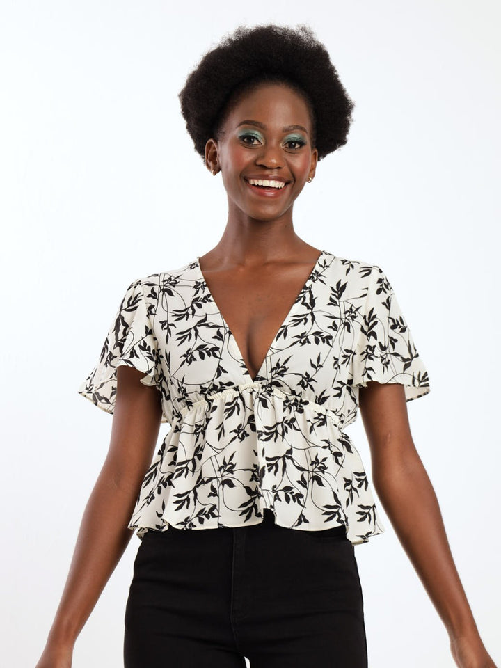 Ladies Peplum Top - Floral