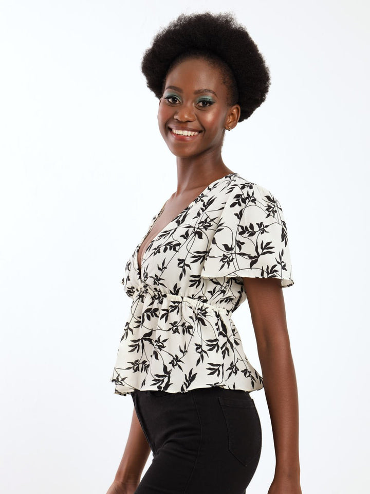 Ladies Peplum Top - Floral