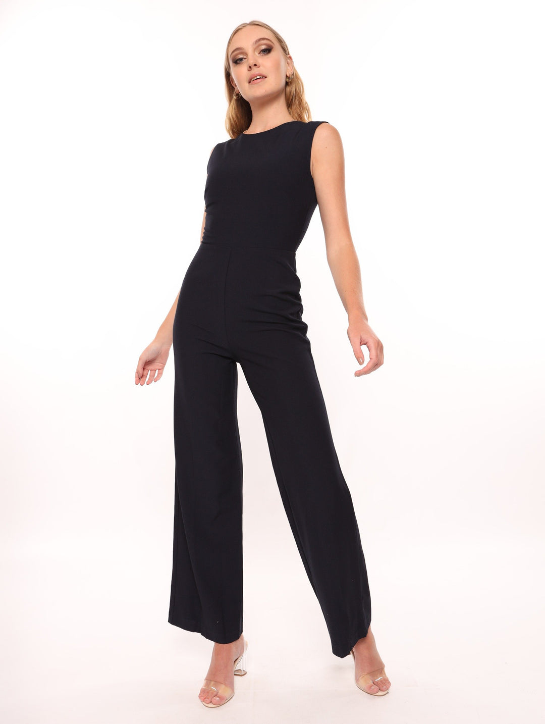 Ladies Button Detail Jumpsuit - Navy