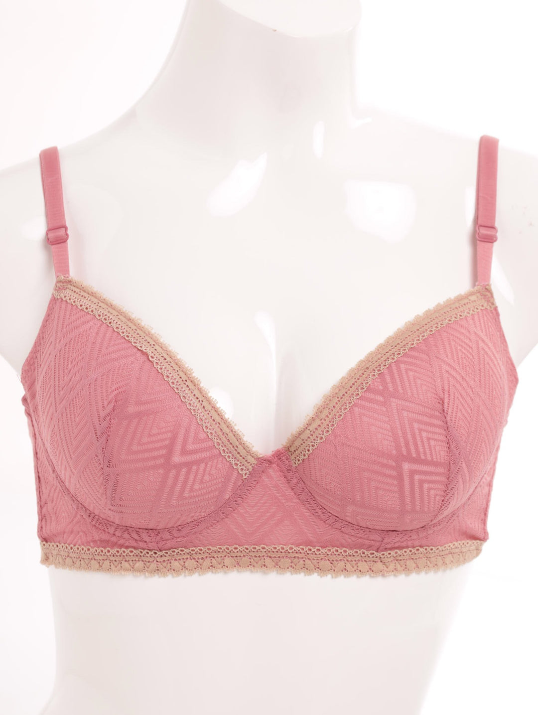 Ladies Lace Contrast Bra - Pink