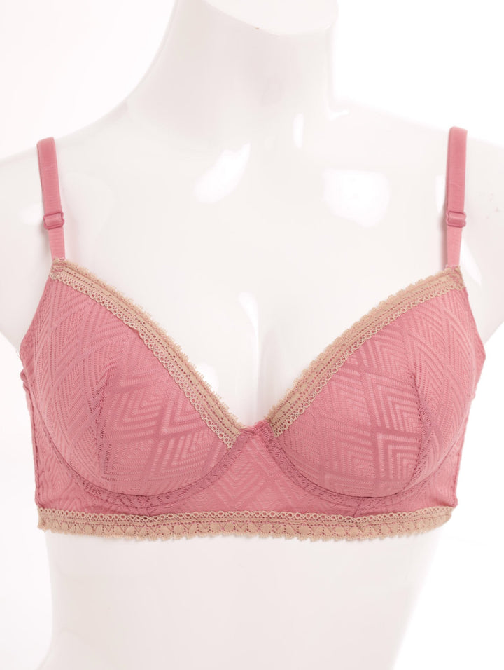 Ladies Lace Contrast Bra - Pink
