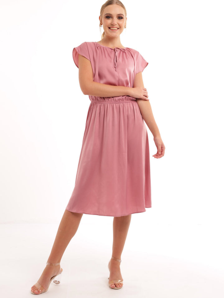 Ladies Sleeveless Elasticated Waisted Dress - Dusty Pink