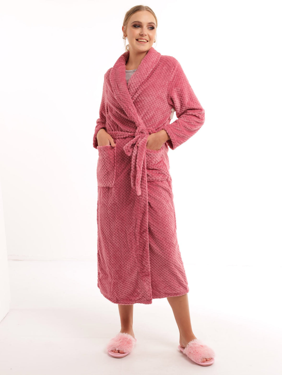 Ladies Waffle Fleece Gown - Pink