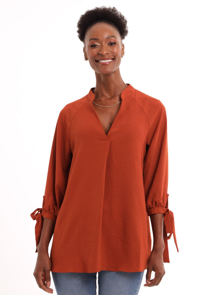 Ladies Henley Blouse - Rust