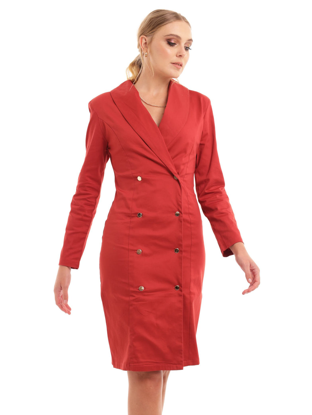 Ladies Long Sleeve Sateen Blazer Dress - Rust