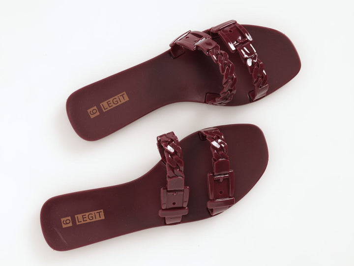 Ladies Double Strap Plaited Jelly Sandal - Burgundy
