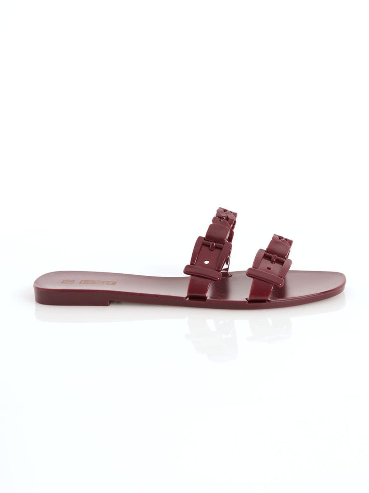 Ladies Double Strap Plaited Jelly Sandal - Burgundy