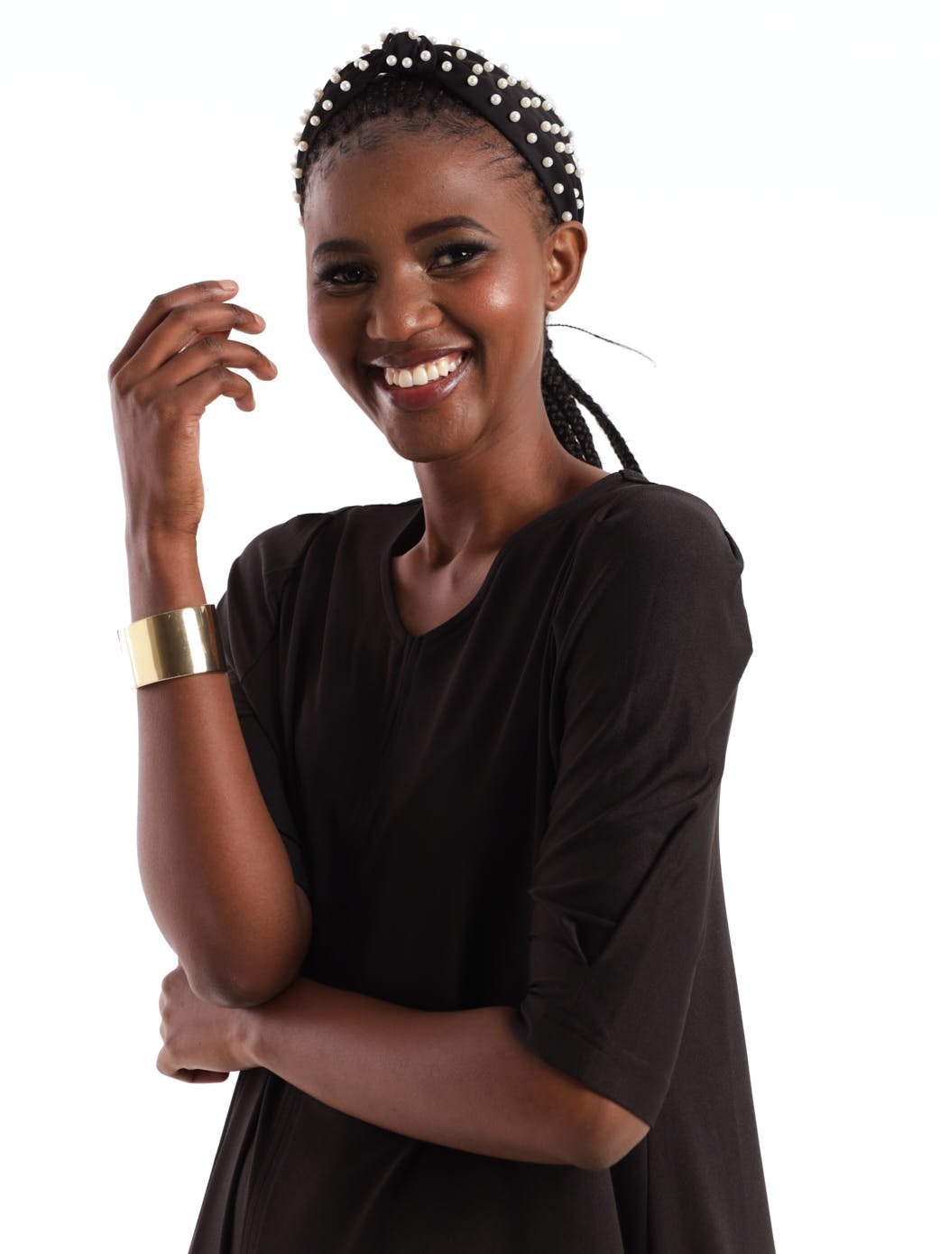 Ladies Gathered Sleeve Trapeze Shift Dress - Black