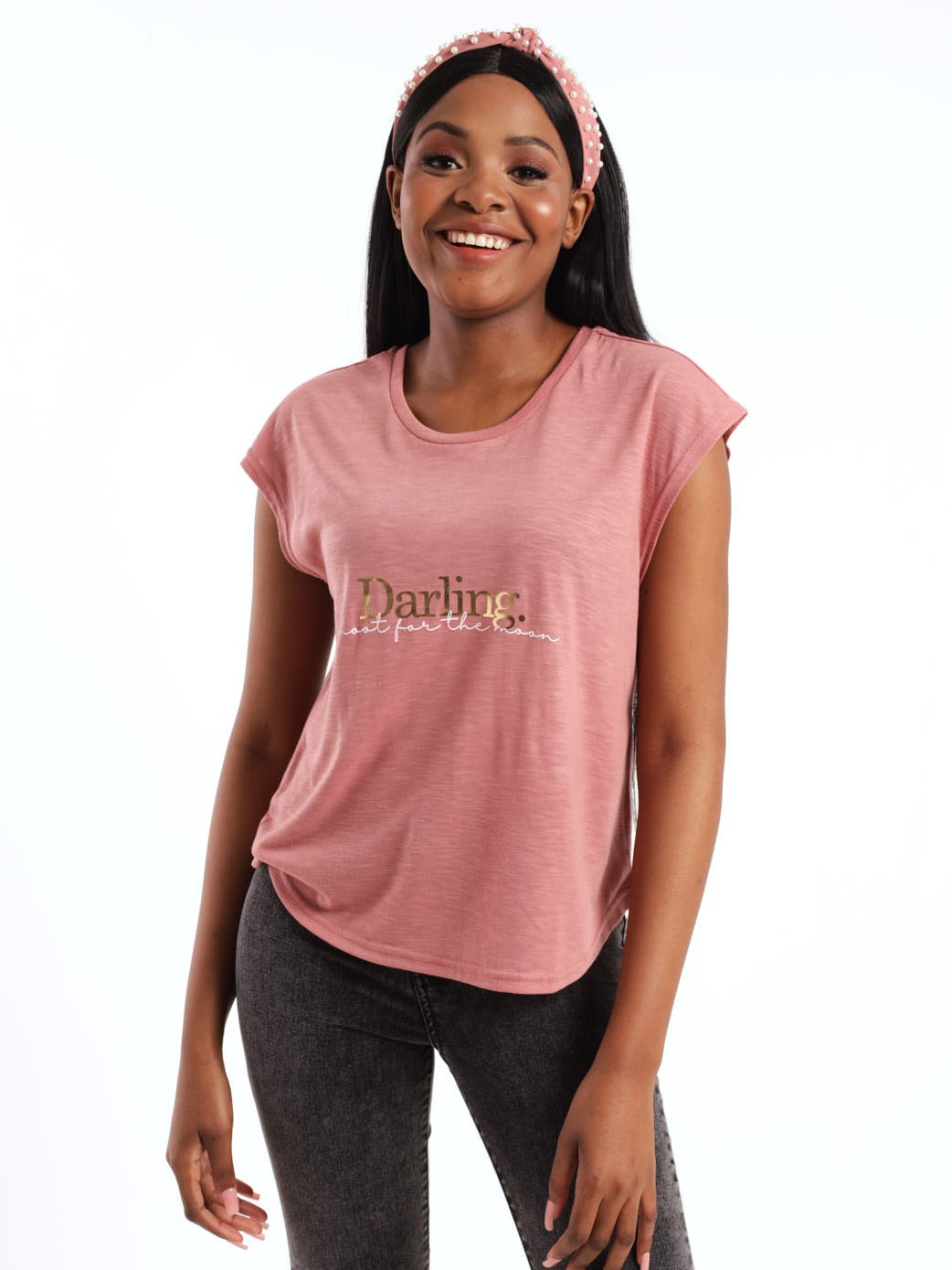 Ladies Daydream Slogan Top - Dark Blush