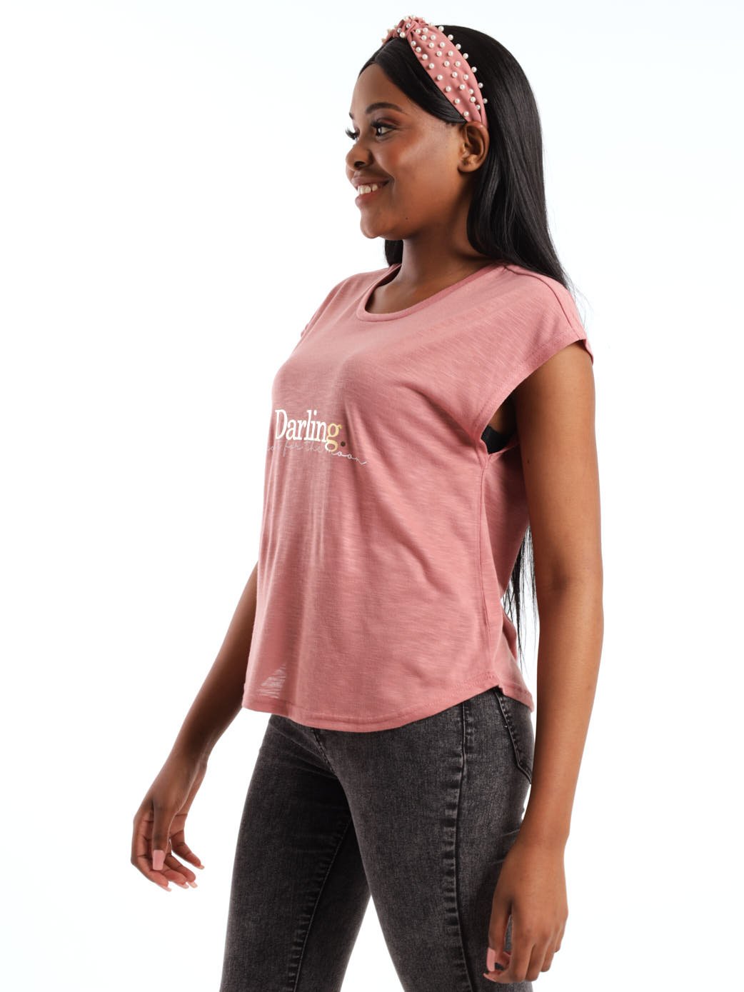 Ladies Daydream Slogan Top - Dark Blush