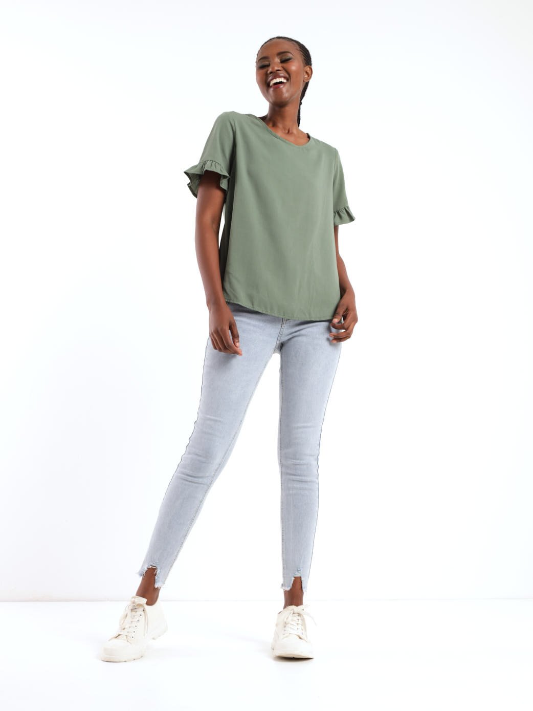 Ladies Short Sleeve Cross Over Open Back Blouse - Green