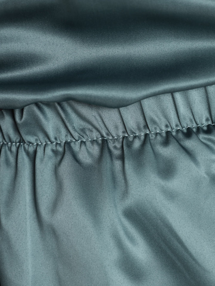 Ladies Satin Piping Shirt And Short Set - Sage