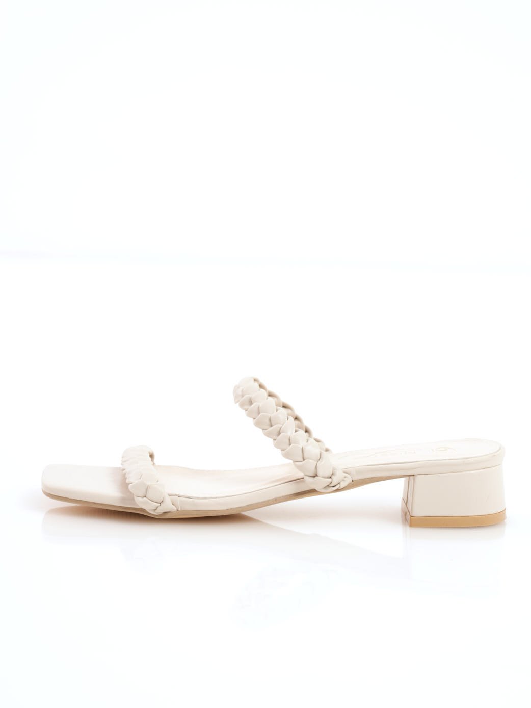 Ladies Plaited Double Strap Mule On Stacked Heel - Bone