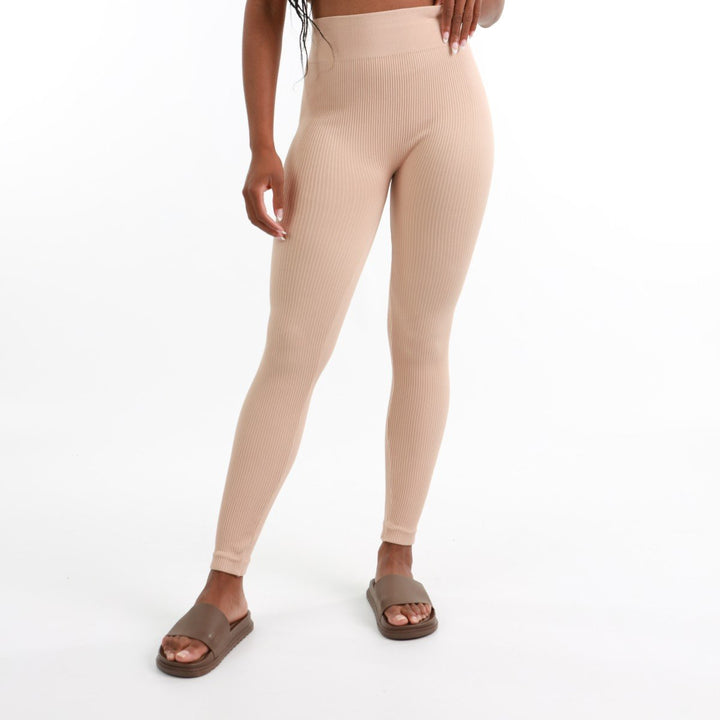 Ladies Rib Seamless Legging - Stone