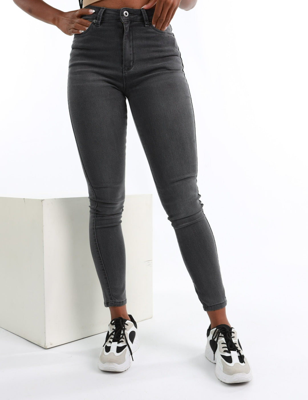 Ladies Grey High-Waisted Skinny Denim Jean