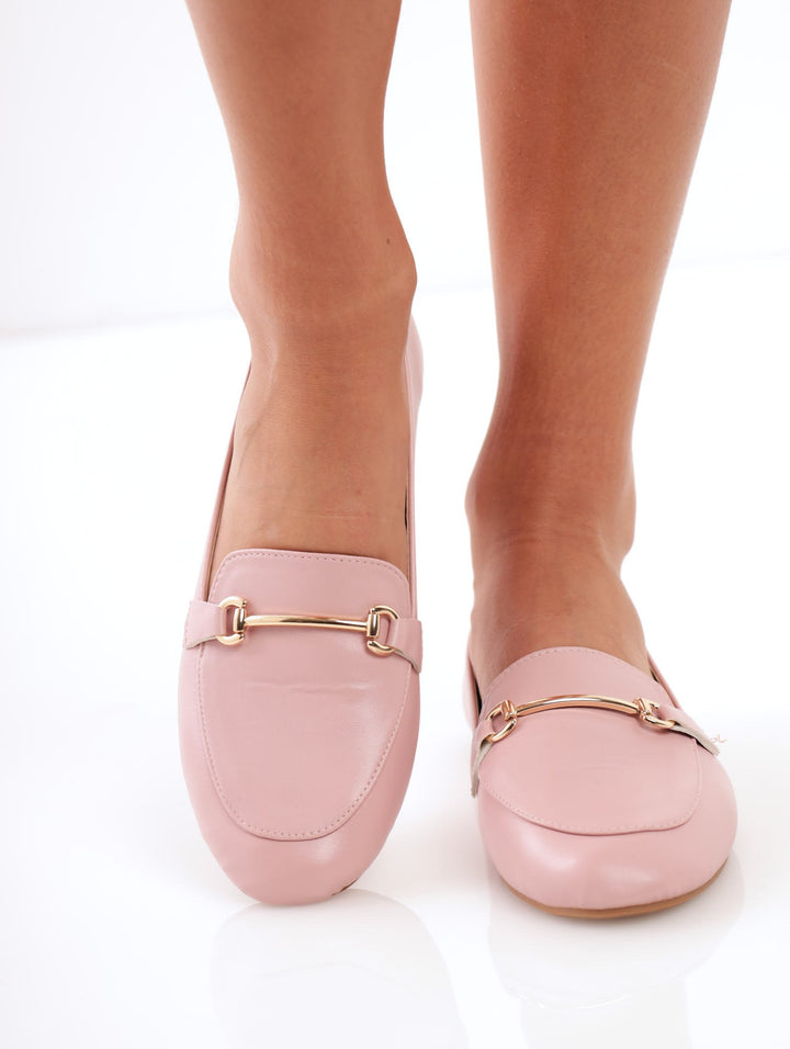 Ladies Flat Loafer With Solid Bar Trim - Blush