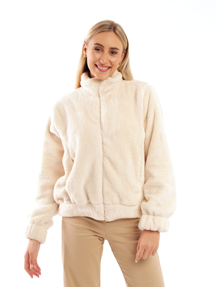 Ladies Teddy Bomber Jacket - Cream