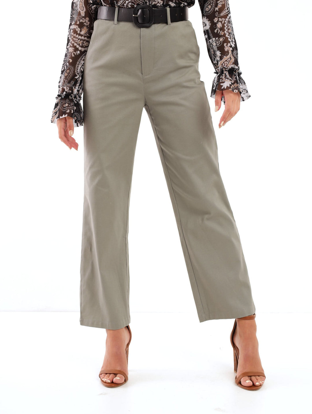Ladies 5 Pocket Flare Leg Chino - Fatigue