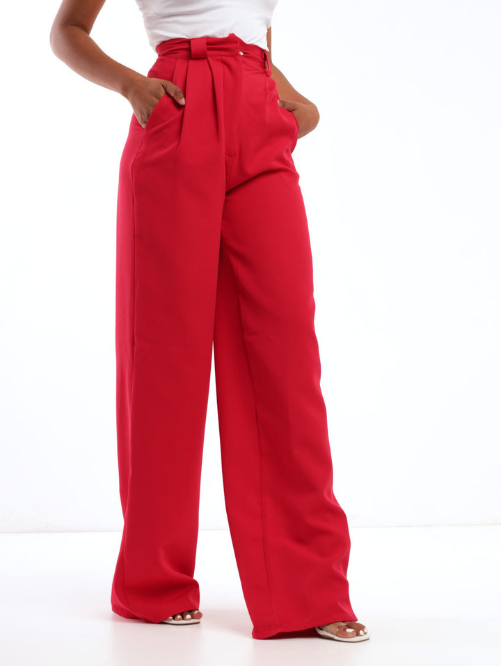 Ladies Belt Loop Wideleg Pant - Cherry