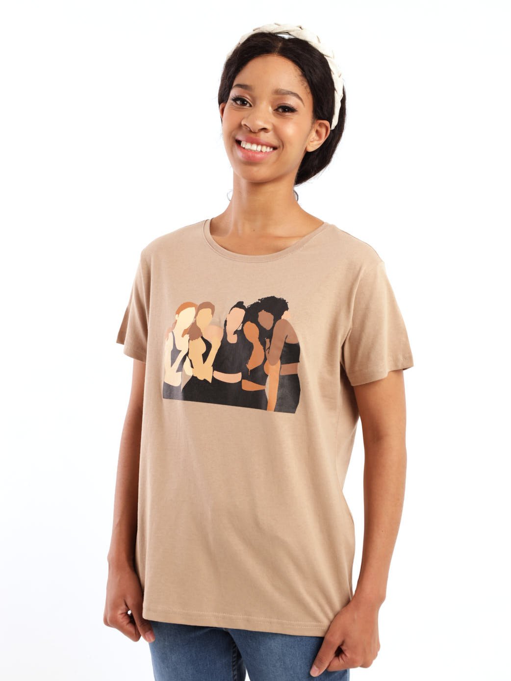 Ladies Short Sleeve Regular Girl Gang Tee - Stone