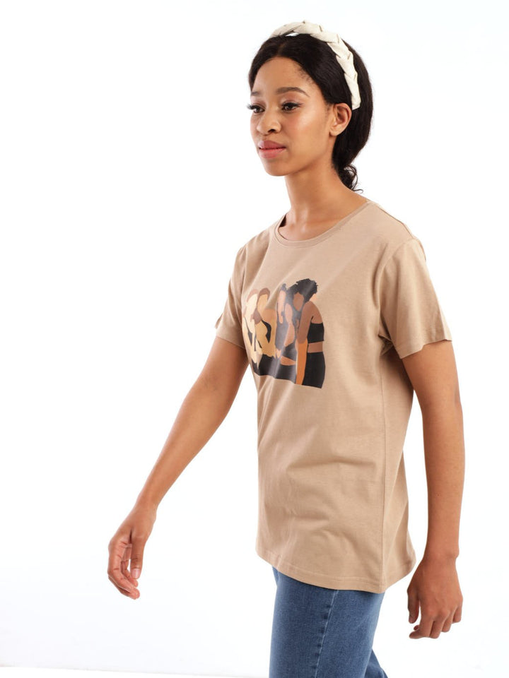 Ladies Short Sleeve Regular Girl Gang Tee - Stone