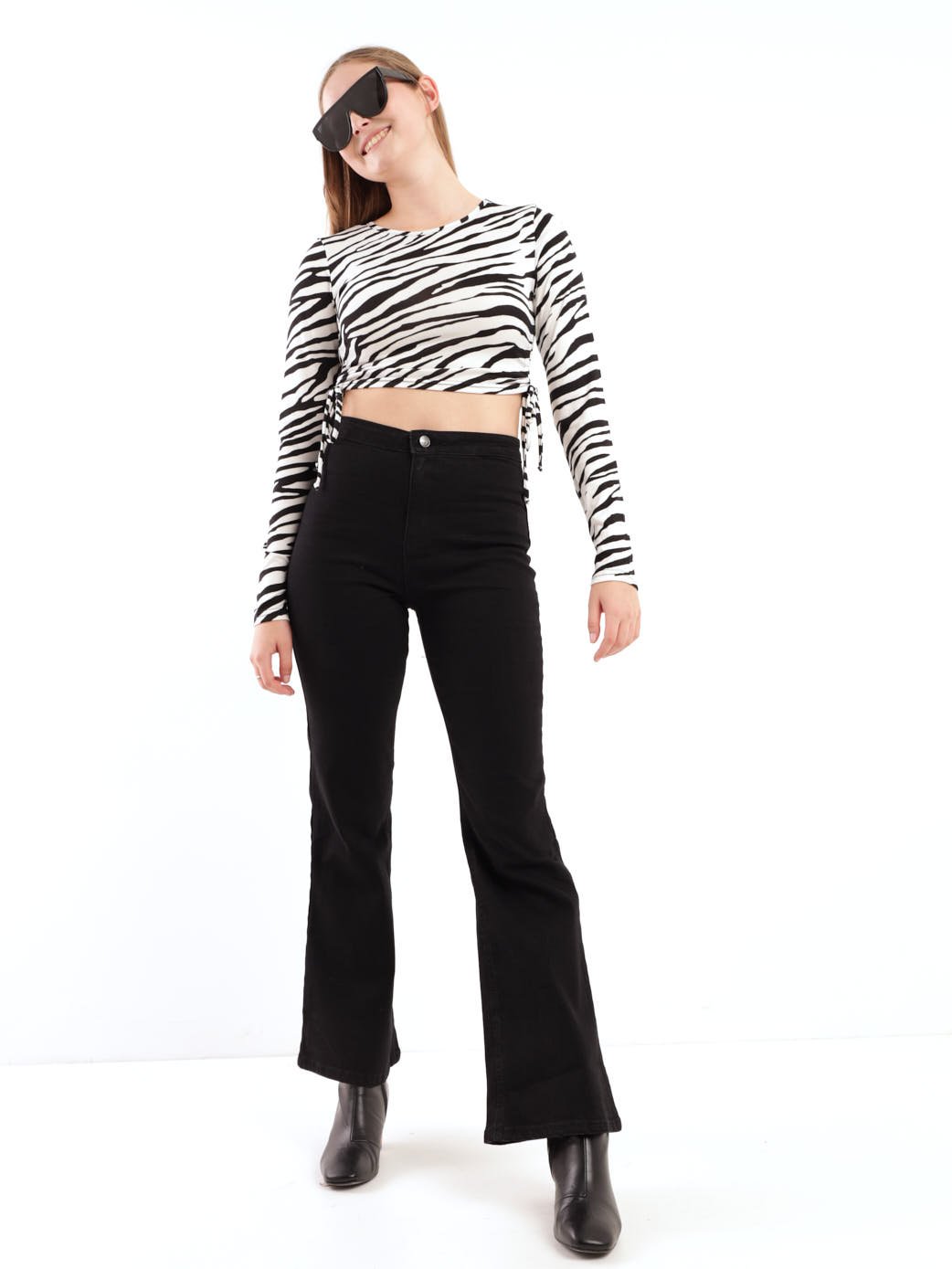 Ladies Black Hi-Rise Tube Flareleg Denim Jean