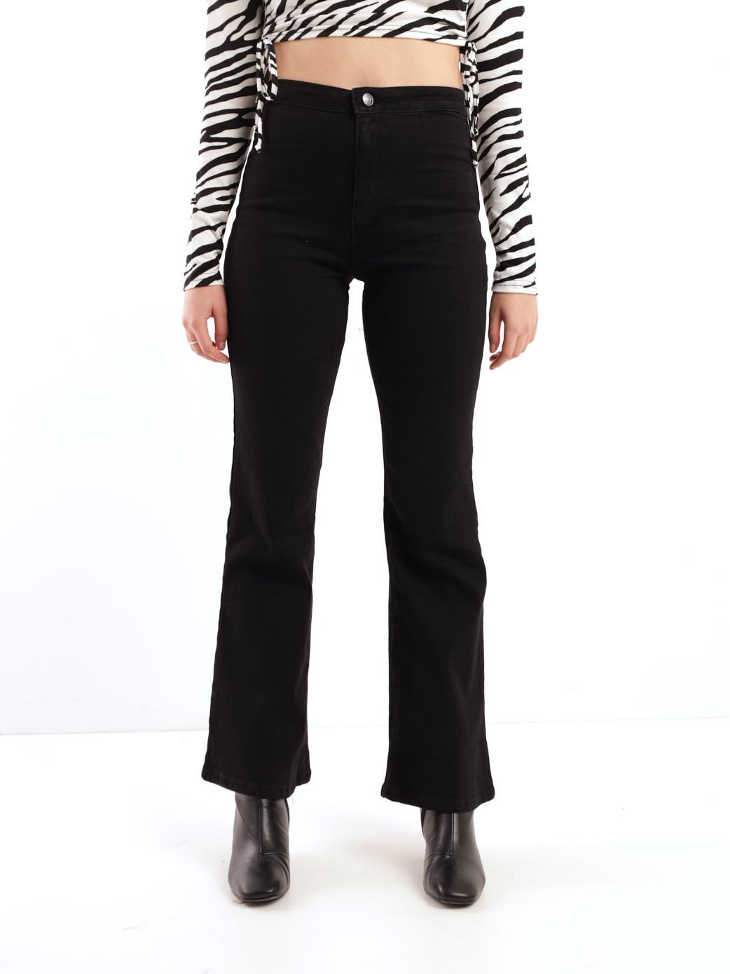 Ladies Black Hi-Rise Tube Flareleg Denim Jean