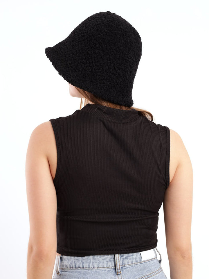 Ladies High Neck Crop Tank Top - Black