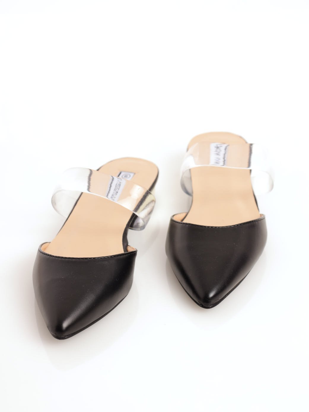 Ladies Pointed Block Heel Push-In Shoe - Black