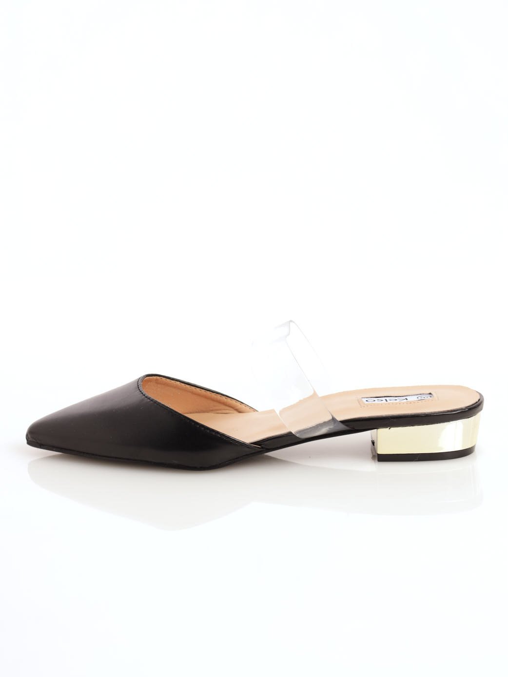 Ladies Pointed Block Heel Push-In Shoe - Black